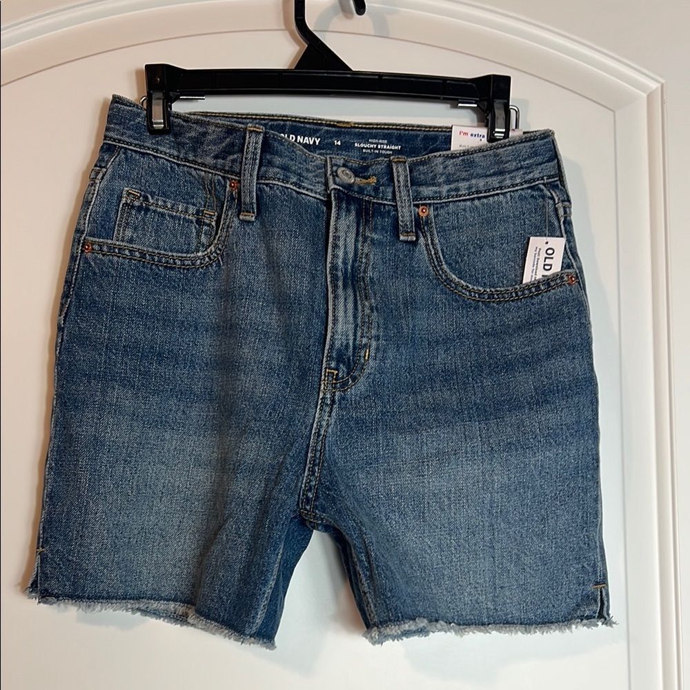 BNWT - OLD NAVY HIGH RISE SLOUCHY STRAIGHT JEAN DENIMN SHORTS - 14